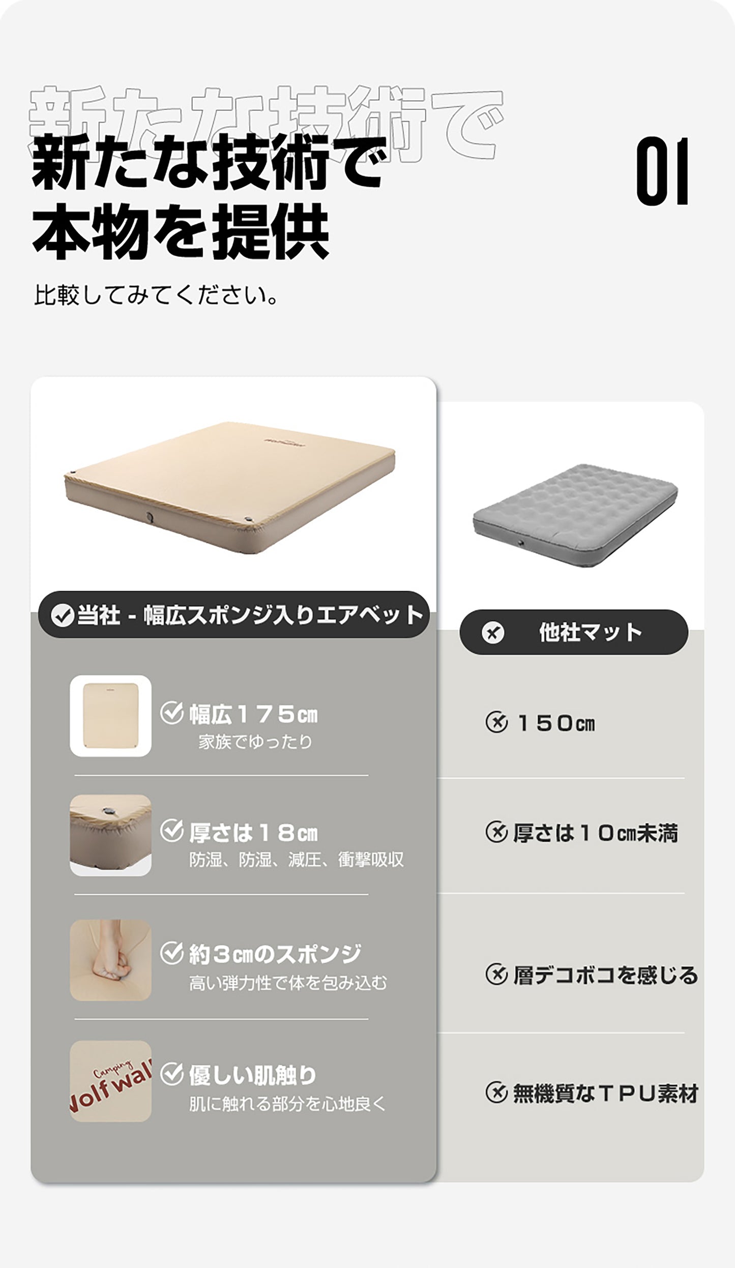 ３人用　幅広　インフレータブルエアマット（コットンカバー　あり、なし）